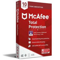 McAfee Total Protection avec Safe Connect VPN 2024-2026, Temps d'exécution : 2 ans, Device: 10 Devices