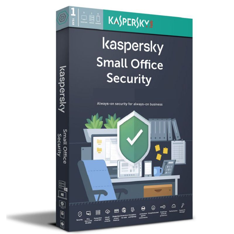 Kaspersky Small Office Security 2024-2025, Temps d'exécution : 1 an, Server: 2 servers+15 Desktops+15 Mobiles