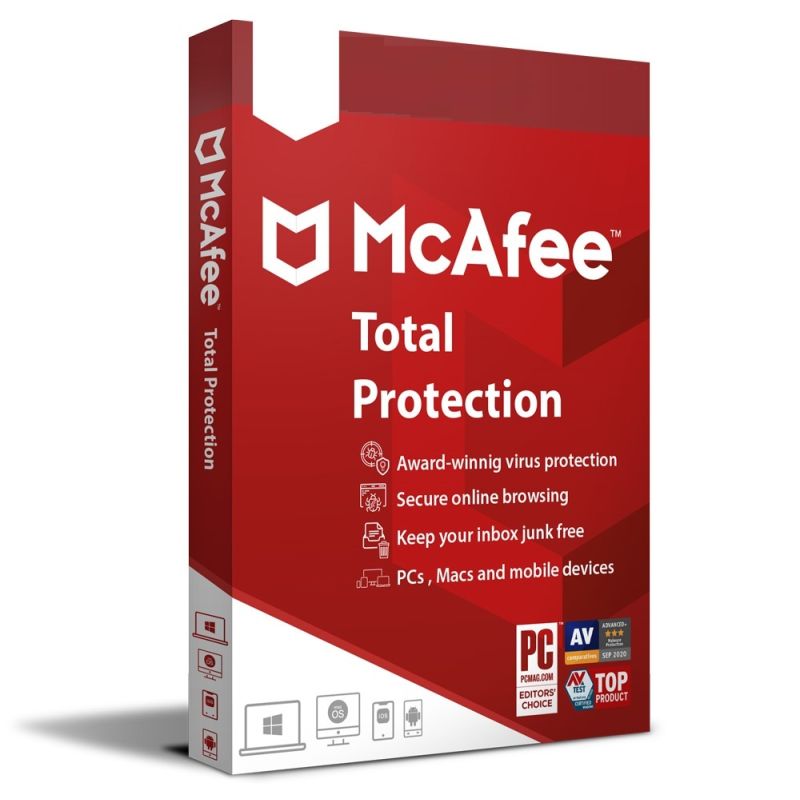 Mcafee Total Protection + VPN 2024-2025, Temps d'exécution : 1 an, Device: Nombre illimité de dispositifs